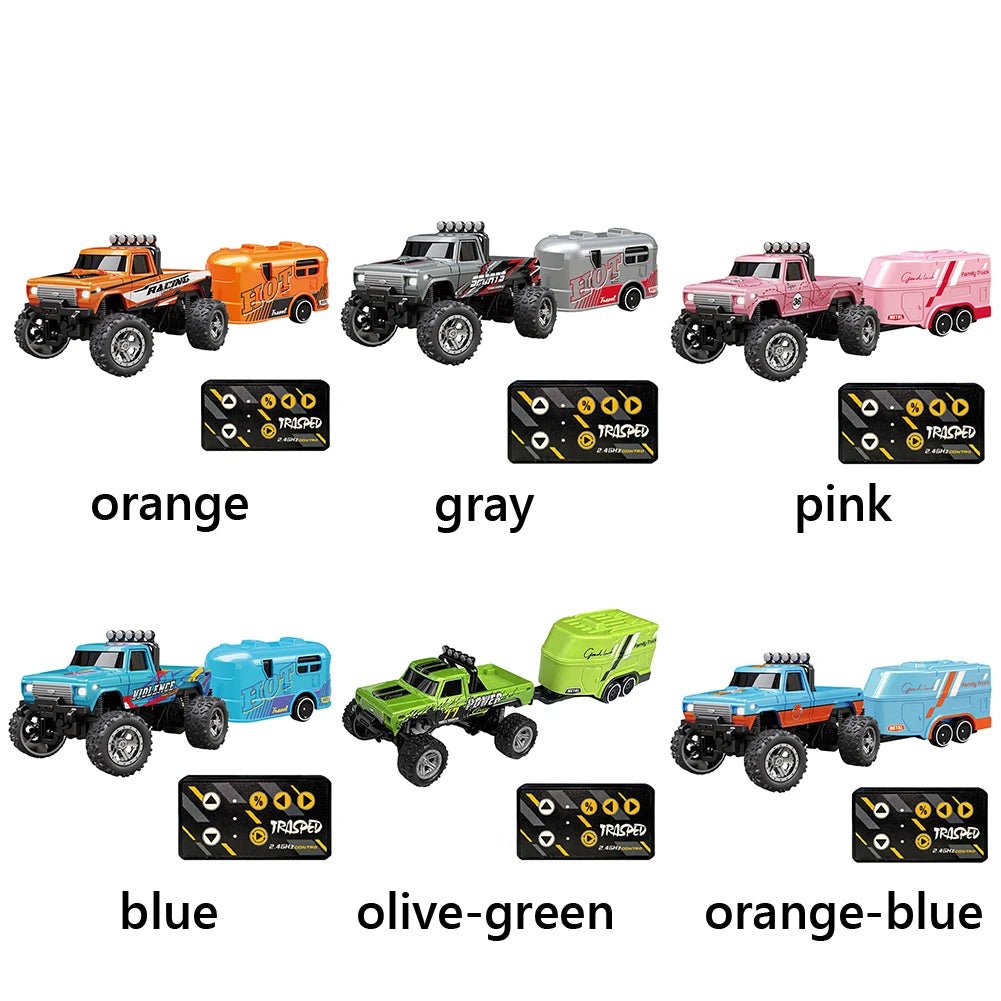 Mini RC Monster Truck 1:64 Off - Road Climbing Car Alloy Model 2.4G Remote Control Adjustable Speed Electric Trailer Children Toys - silverfoxgoods